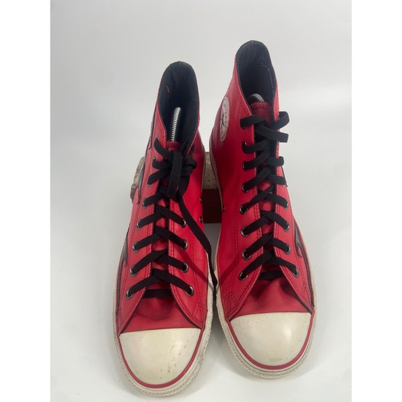 Converse All Star High Top Custom Red Black Leather Sneakers Mens Size 11 - Picture 4 of 13